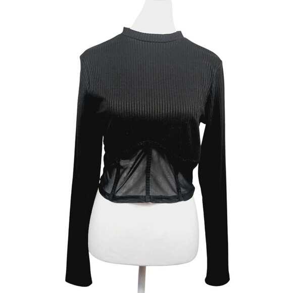 beivy Tops - Beivy, Ribbed Corset Top, Black, High Neck, Long sleeve, Size Med.